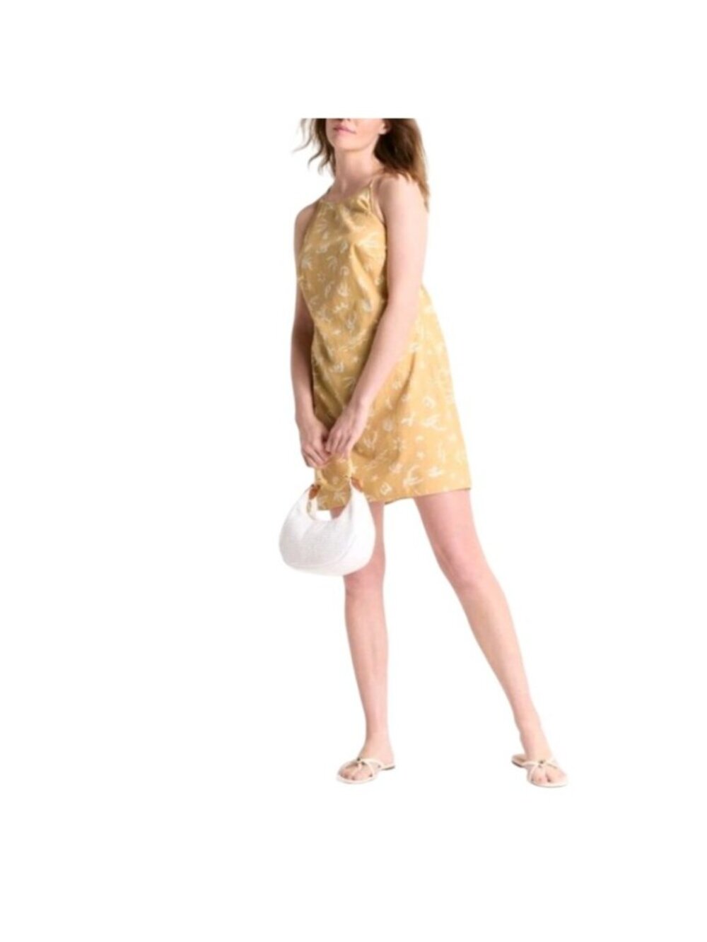 A New Day Tan Sleeveless Midi Dress With Adjustable Straps & Tie-Back Detail Whi